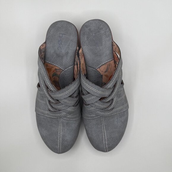 B.Ø.C Gray Leather Wedge Mules Clogs Size 9 Slip On - Picture 7 of 9